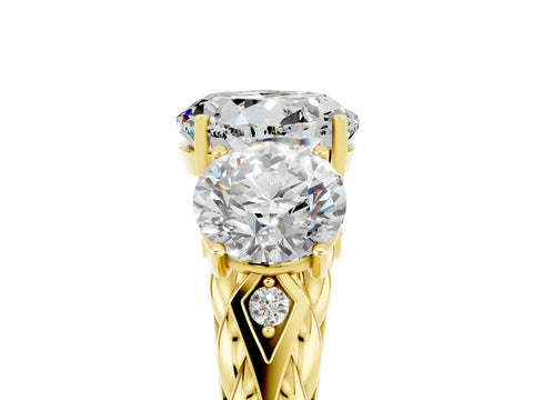 Yellow gold Three-Stone Round Cut Moissanite Braided Band Ring with Four-Prong Setting_17