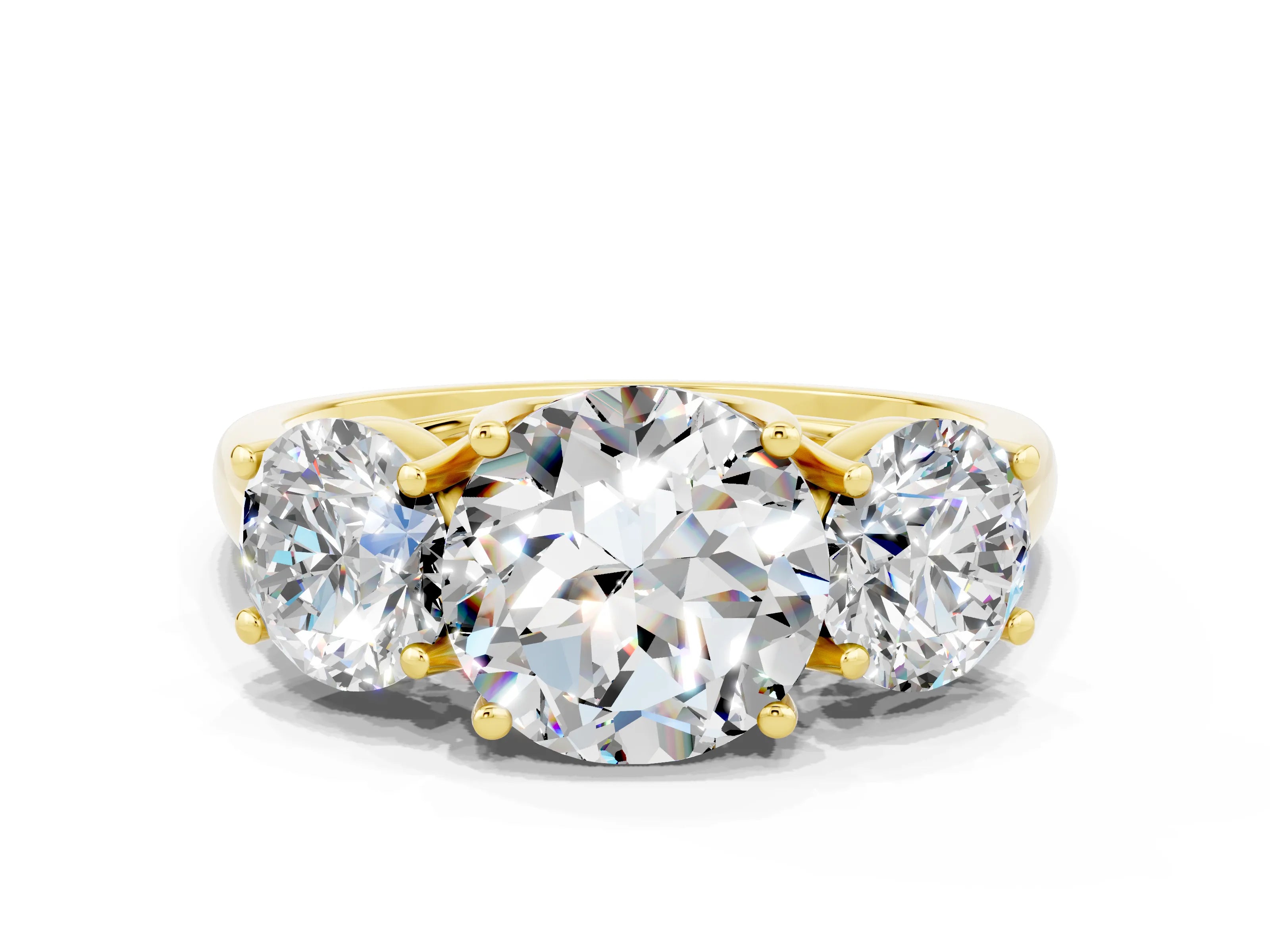 Yellow gold Three-Stone Round Cut Moissanite Engagement Ring with Prong Setting