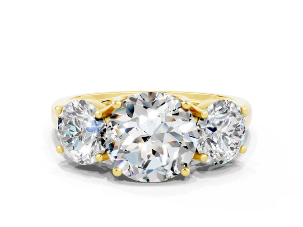 Yellow gold Three-Stone Round Cut Moissanite Engagement Ring with Prong Setting