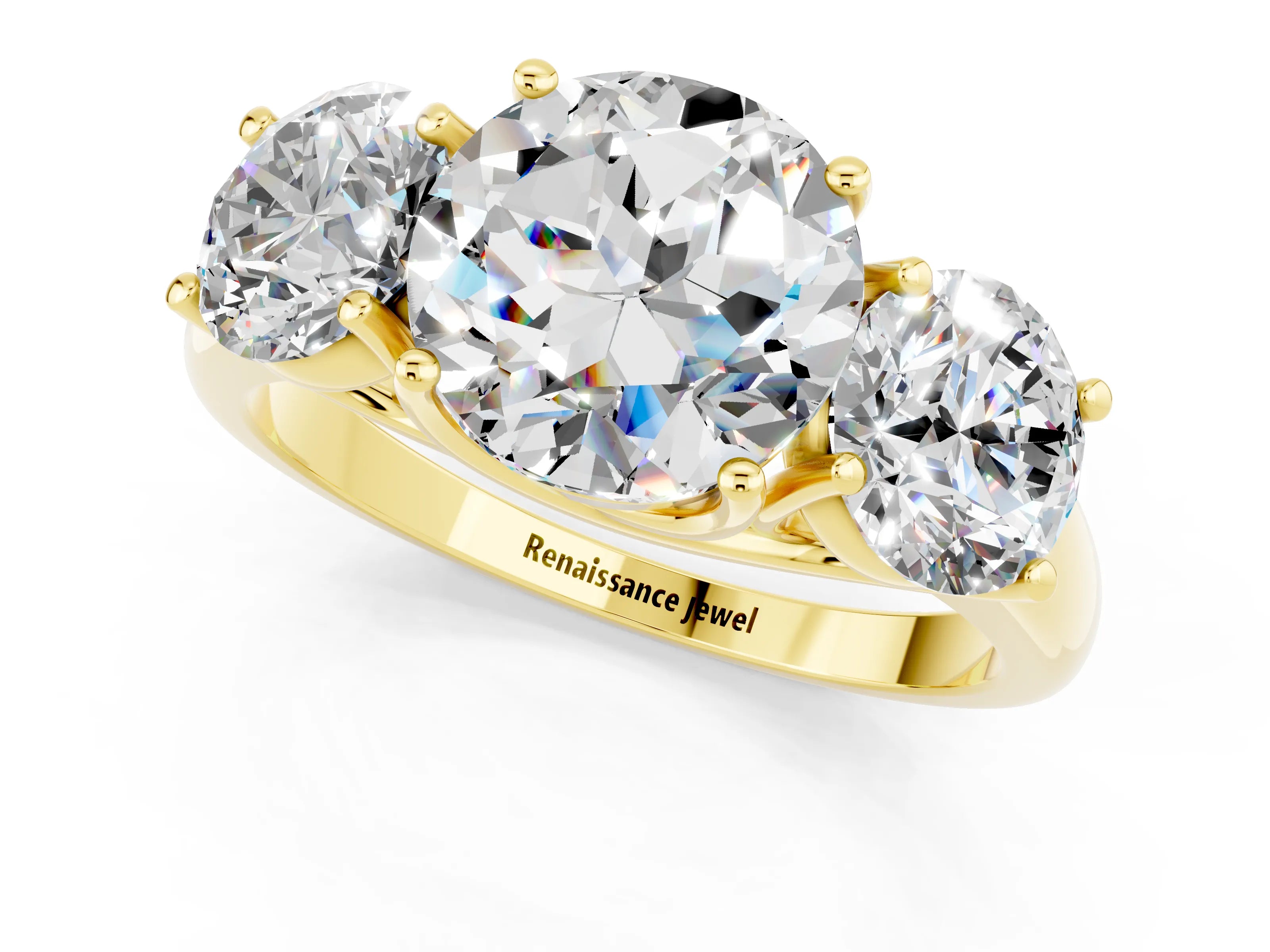 Yellow gold Three-Stone Round Cut Moissanite Engagement Ring with Prong Setting_1