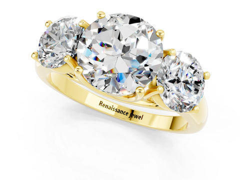 Yellow gold Three-Stone Round Cut Moissanite Engagement Ring with Prong Setting_1