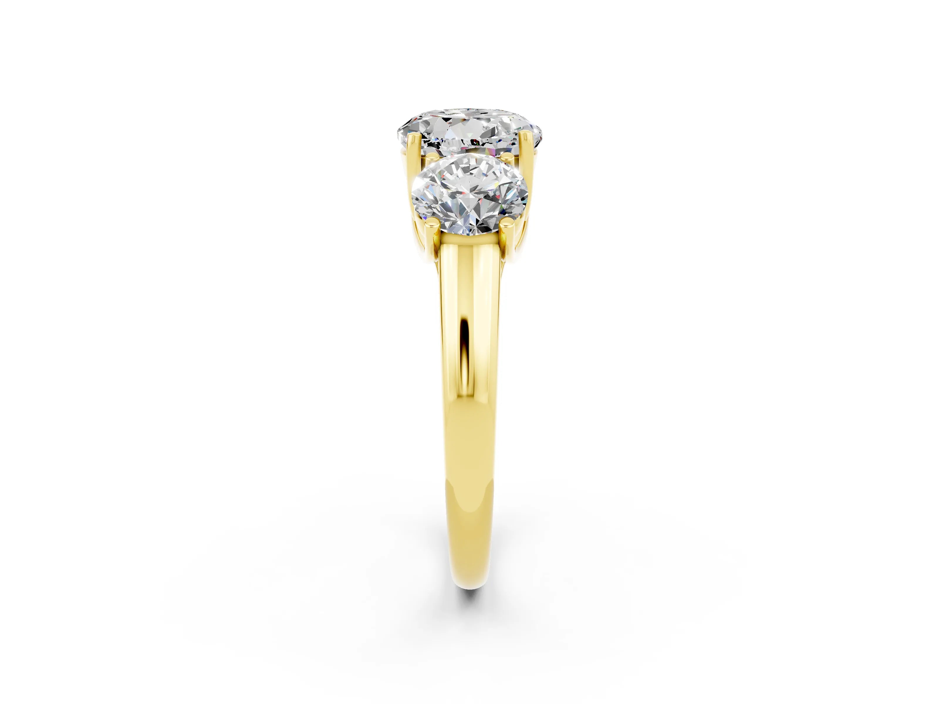 Yellow gold Three-Stone Round Cut Moissanite Engagement Ring with Prong Setting_2