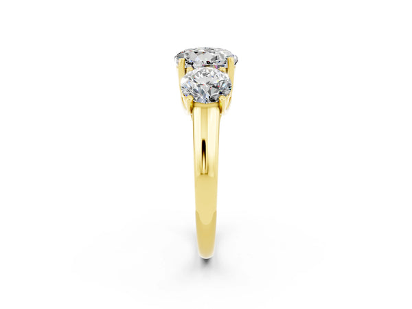 Yellow gold Three-Stone Round Cut Moissanite Engagement Ring with Prong Setting