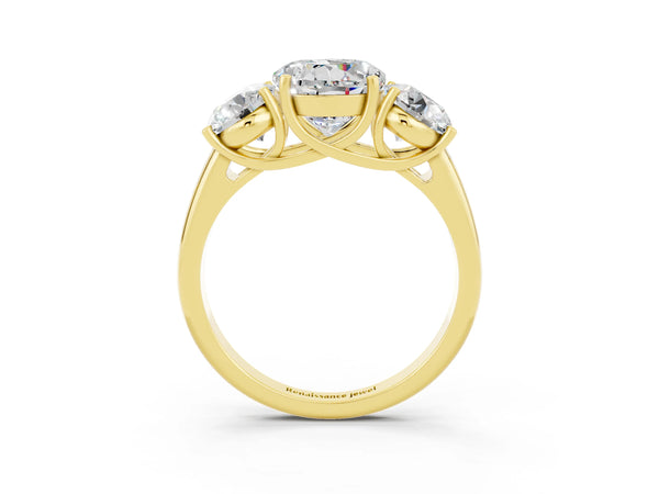 Yellow gold Three-Stone Round Cut Moissanite Engagement Ring with Prong Setting