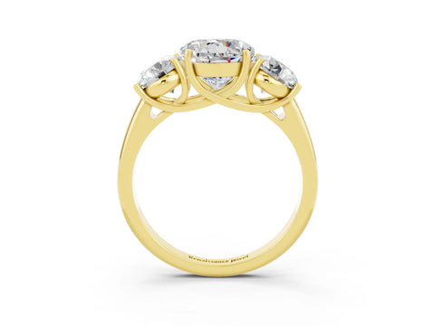 Yellow gold Three-Stone Round Cut Moissanite Engagement Ring with Prong Setting_3