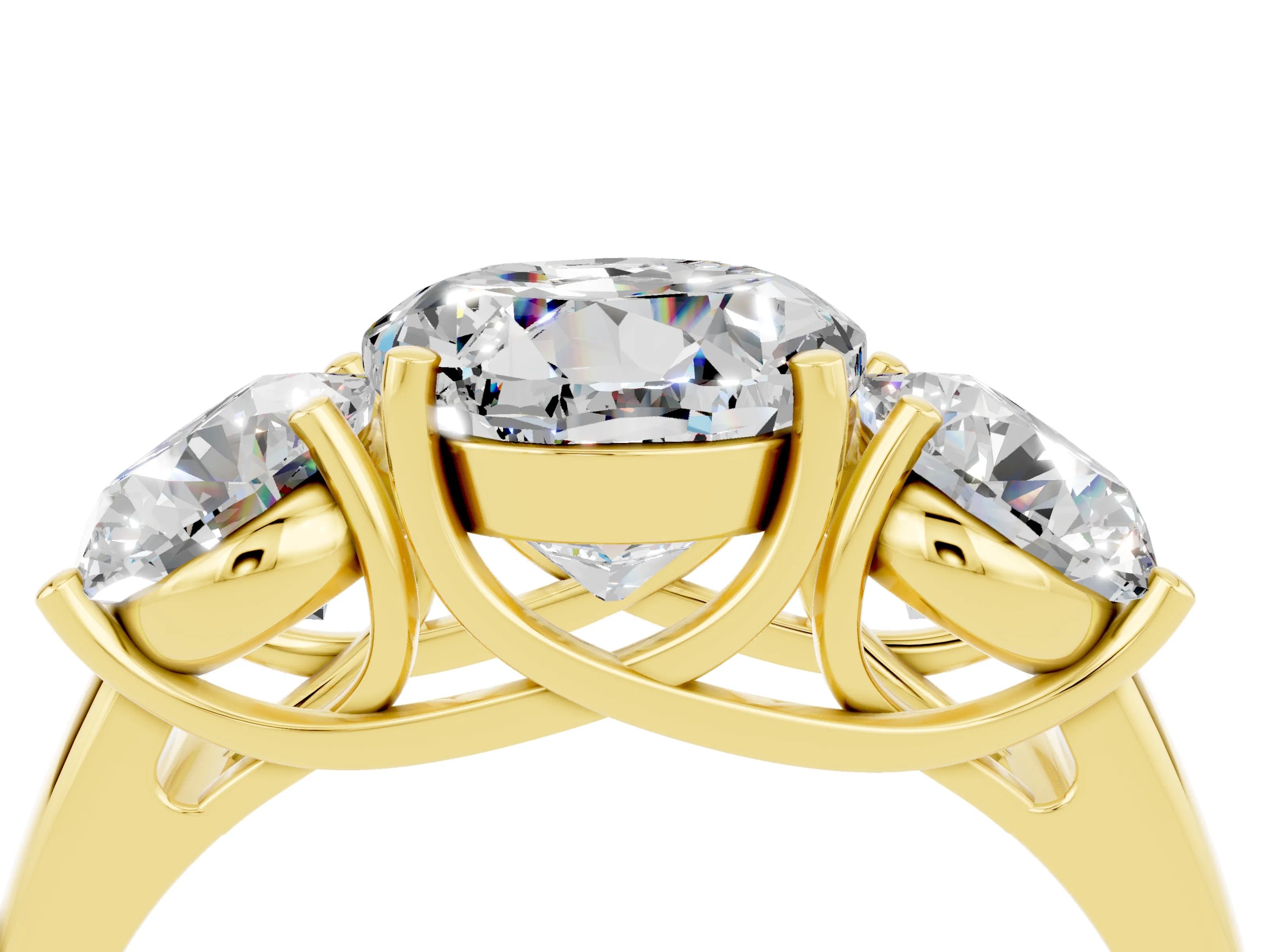 Yellow gold Three-Stone Round Cut Moissanite Engagement Ring with Prong Setting_4