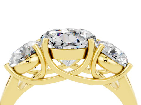 Yellow gold Three-Stone Round Cut Moissanite Engagement Ring with Prong Setting_4