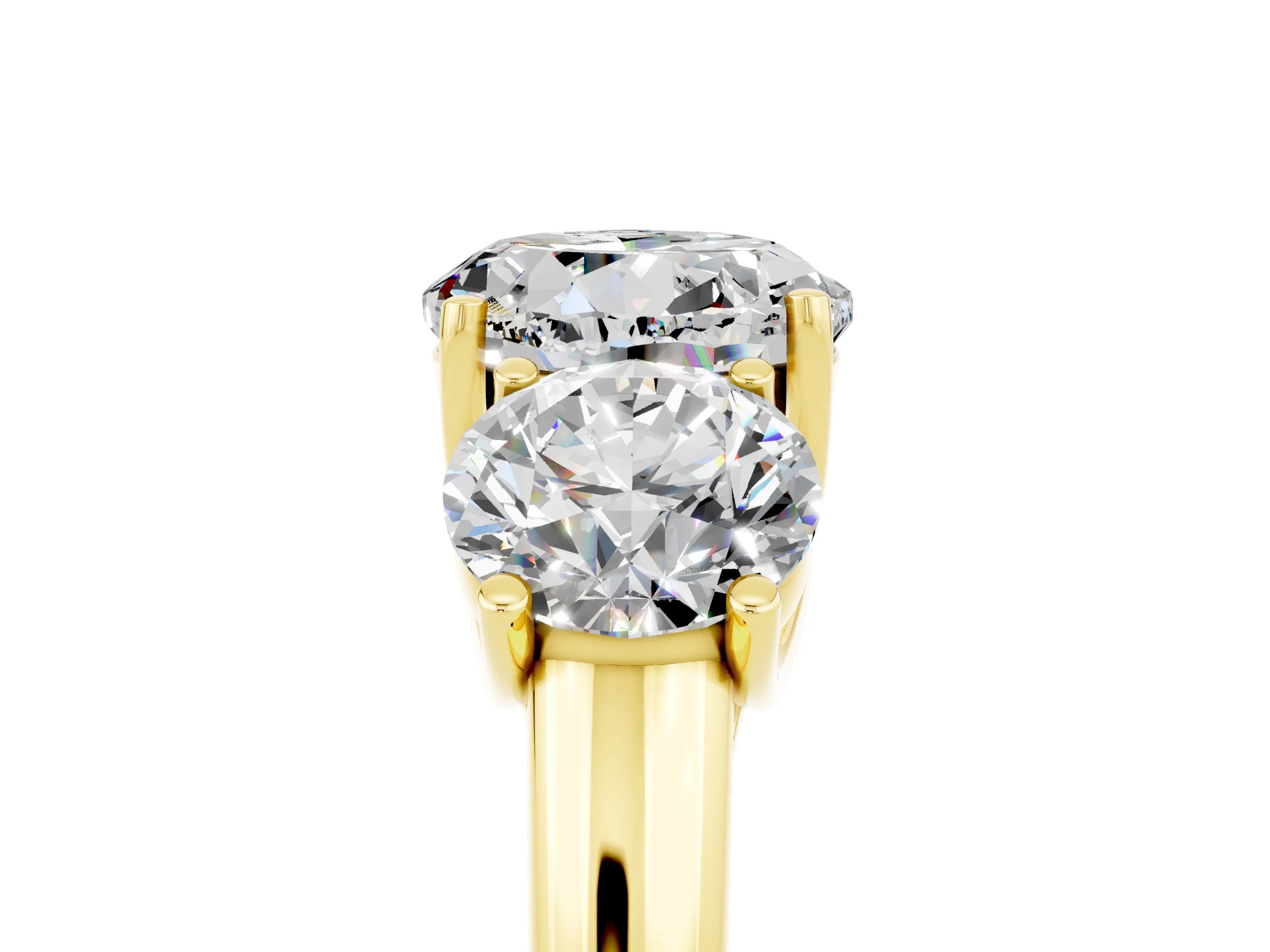 Yellow gold Three-Stone Round Cut Moissanite Engagement Ring with Prong Setting_5