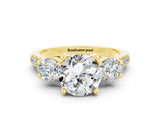 Yellow gold Three-Stone Round Cut Moissanite Pavé Band with Four-Prong Setting