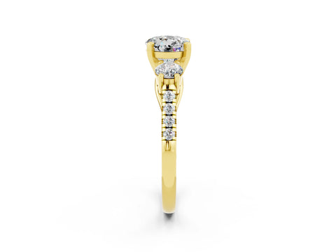 Yellow gold Three-Stone Round Cut Moissanite Pavé Band with Four-Prong Setting_2