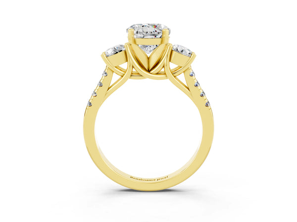 Yellow gold Three-Stone Round Cut Moissanite Pavé Band with Four-Prong Setting