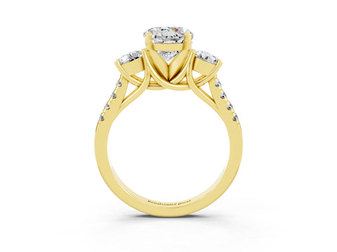 Yellow gold Three-Stone Round Cut Moissanite Pavé Band with Four-Prong Setting_3