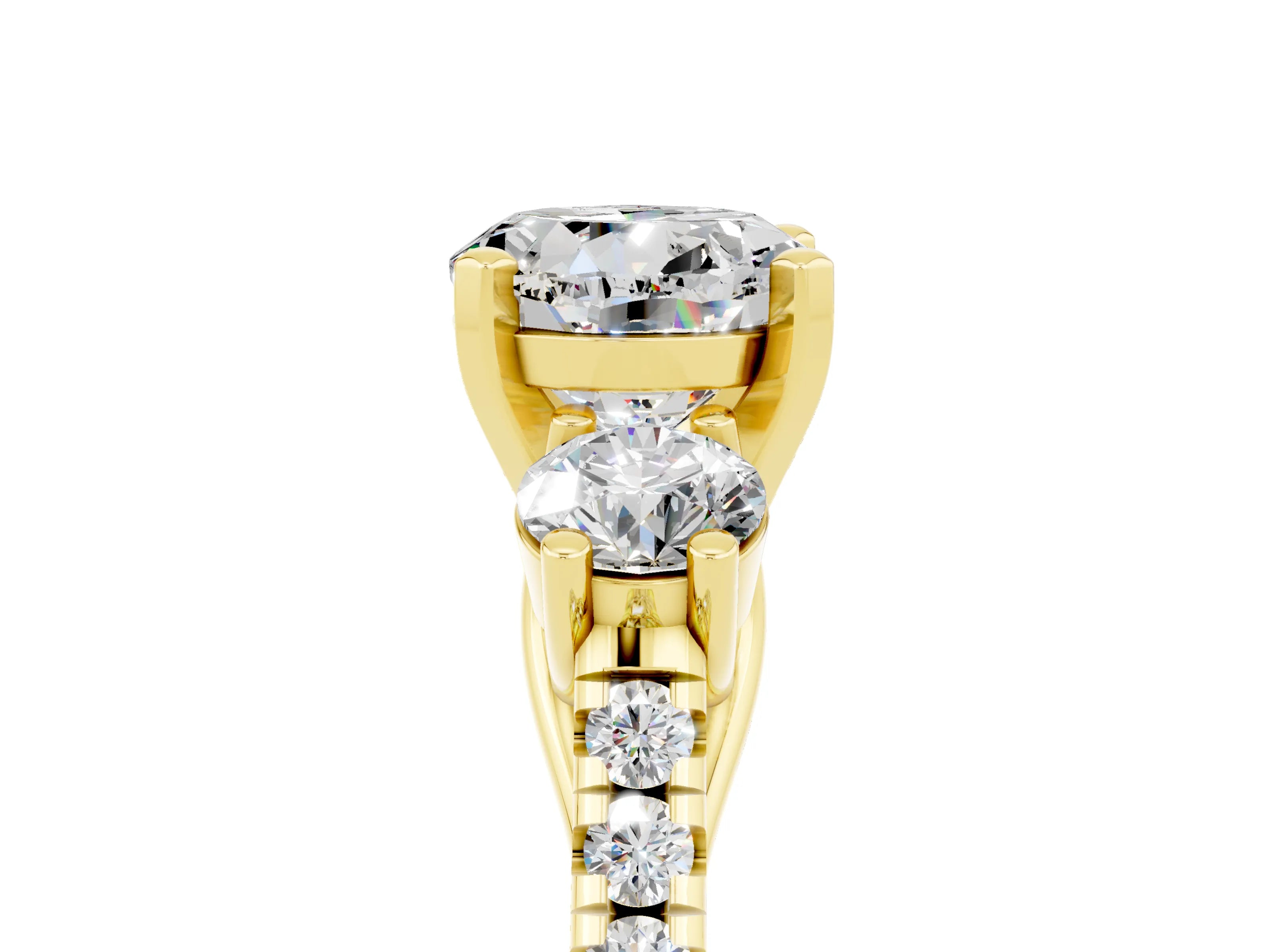 Yellow gold Three-Stone Round Cut Moissanite Pavé Band with Four-Prong Setting_5