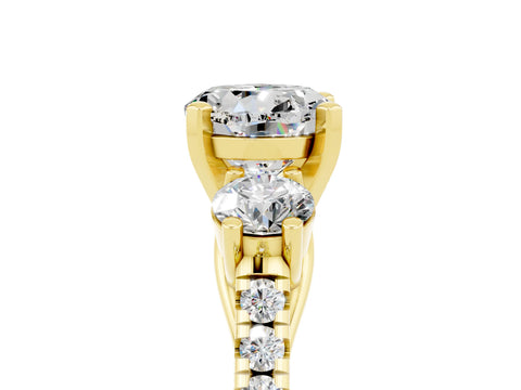 Yellow gold Three-Stone Round Cut Moissanite Pavé Band with Four-Prong Setting_5