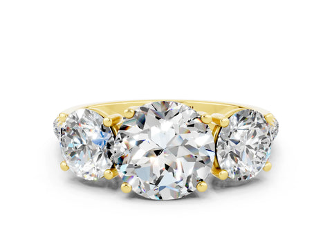 Yellow gold Three-Stone Round Cut Moissanite Ring with Pavé Band and Prong Setting_12