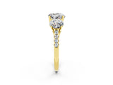 Yellow gold Three-Stone Round Cut Moissanite Ring with Pavé Band and Prong Setting_14