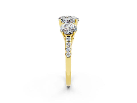 Yellow gold Three-Stone Round Cut Moissanite Ring with Pavé Band and Prong Setting_14