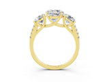 Yellow gold Three-Stone Round Cut Moissanite Ring with Pavé Band and Prong Setting_15