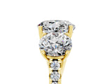 Yellow gold Three-Stone Round Cut Moissanite Ring with Pavé Band and Prong Setting_17