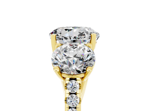 Yellow gold Three-Stone Round Cut Moissanite Ring with Pavé Band and Prong Setting_17