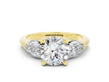 Yellow gold Three-Stone Round Cut Moissanite Ring with Pear Side Stones and Four-Prong Setting