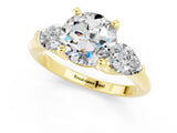 Yellow gold Three-Stone Round Cut Moissanite Ring with Pear Side Stones and Four-Prong Setting_1