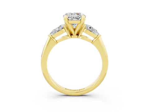 Yellow gold Three-Stone Round Cut Moissanite Ring with Pear Side Stones and Four-Prong Setting_3