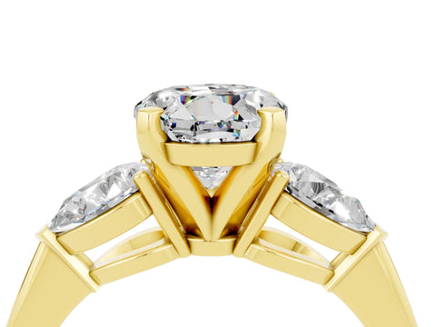 Yellow gold Three-Stone Round Cut Moissanite Ring with Pear Side Stones and Four-Prong Setting_4