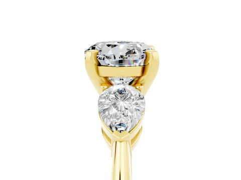Yellow gold Three-Stone Round Cut Moissanite Ring with Pear Side Stones and Four-Prong Setting_5
