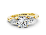 Yellow gold Three-Stone Round Cut Moissanite Ring with Pear  Side Stones in Four-Prong Setting_12