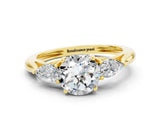 Yellow gold Three-Stone Round Cut Moissanite Ring with Pear  Side Stones in Four-Prong Setting_36