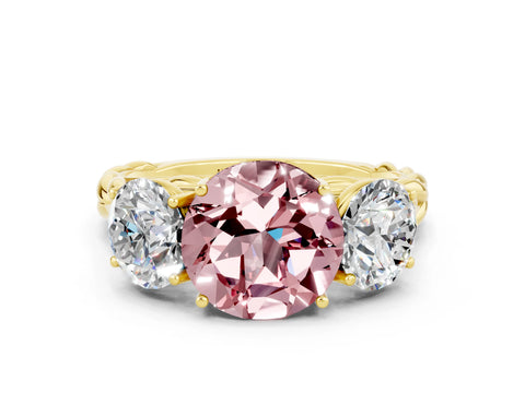 Yellow gold Three-Stone Round Cut Morganite Braided Band Ring with Four-Prong Setting_12