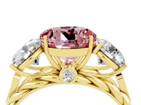 Yellow gold Three-Stone Round Cut Morganite Braided Band Ring with Four-Prong Setting_16
