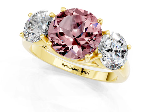 Yellow gold Three-Stone Round Cut Morganite Engagement Ring with Prong Setting_1