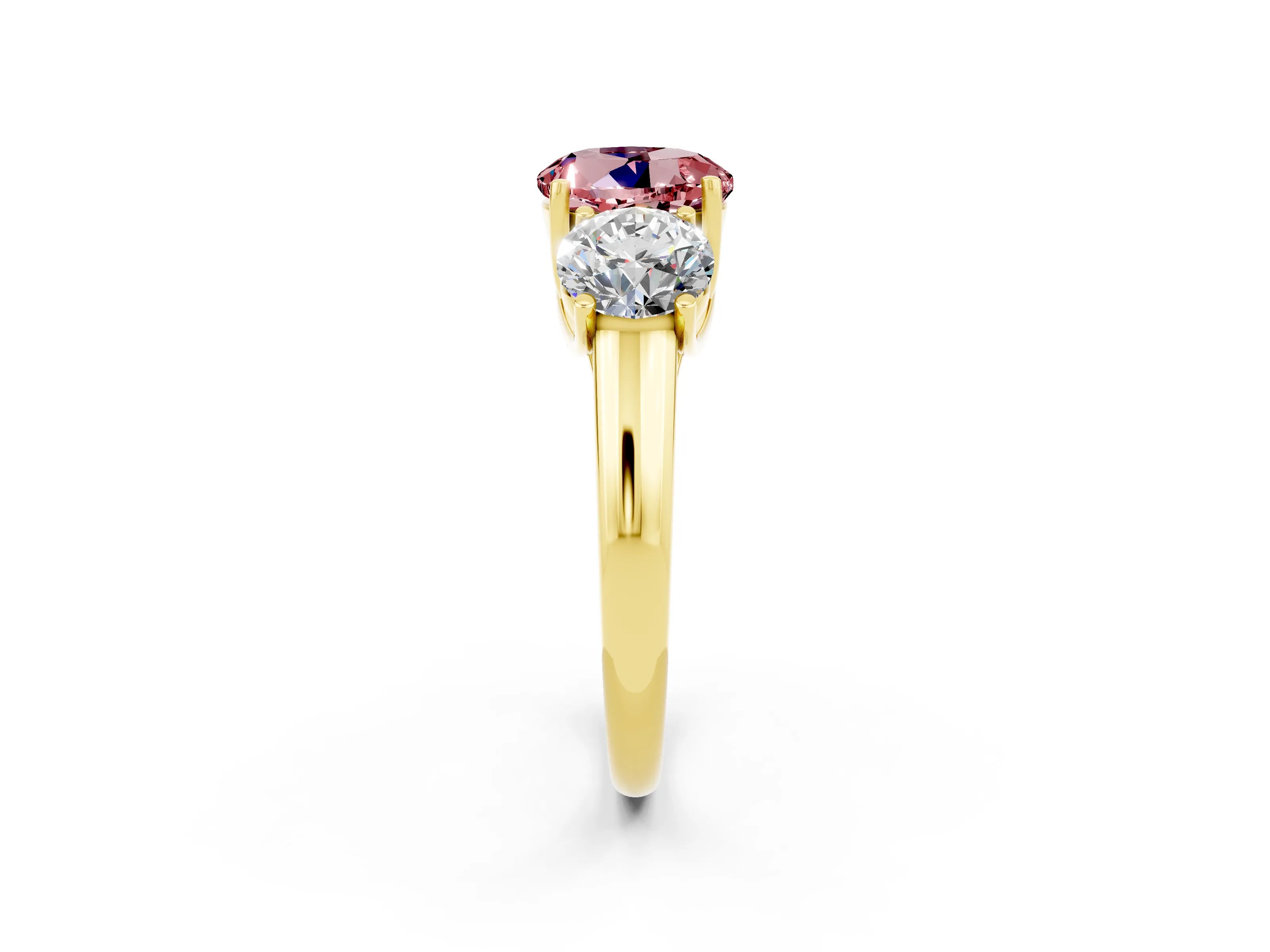 Yellow gold Three-Stone Round Cut Morganite Engagement Ring with Prong Setting_2