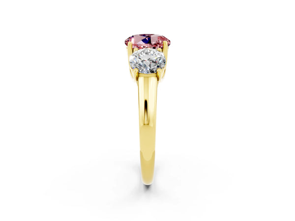 Yellow gold Three-Stone Round Cut Morganite Engagement Ring with Prong Setting