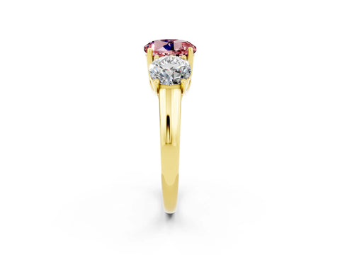 Yellow gold Three-Stone Round Cut Morganite Engagement Ring with Prong Setting_2