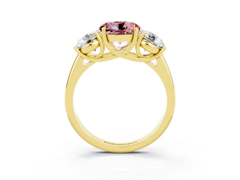 Yellow gold Three-Stone Round Cut Morganite Engagement Ring with Prong Setting_3