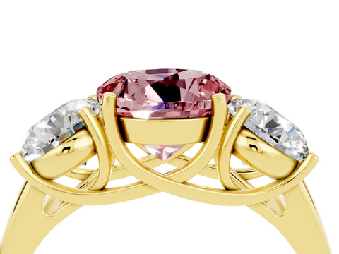 Yellow gold Three-Stone Round Cut Morganite Engagement Ring with Prong Setting_4