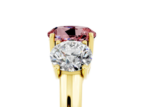 Yellow gold Three-Stone Round Cut Morganite Engagement Ring with Prong Setting_5