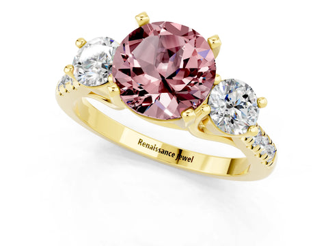 Yellow gold Three-Stone Round Cut Morganite Pavé Band with Four-Prong Setting_1