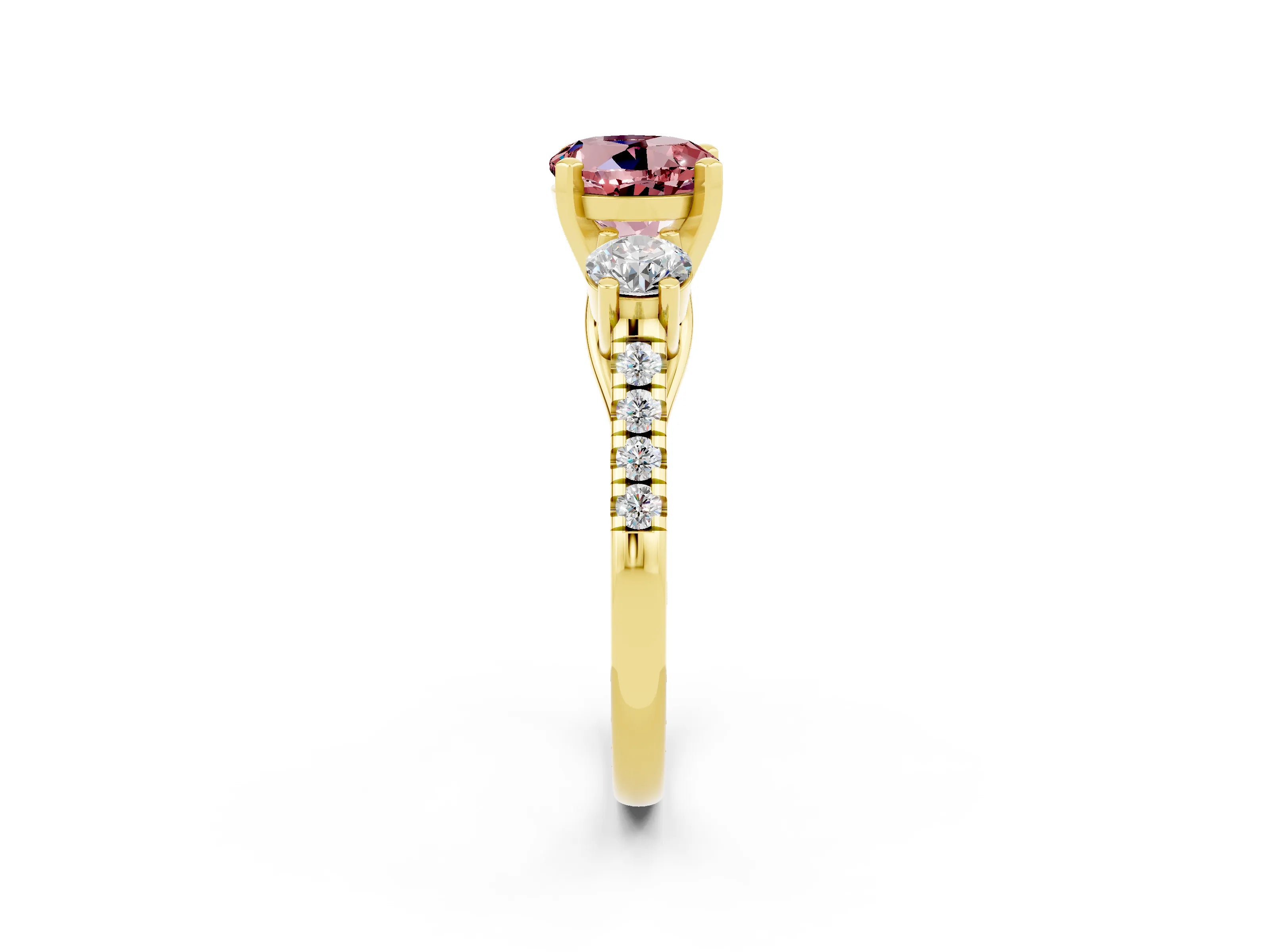 Yellow gold Three-Stone Round Cut Morganite Pavé Band with Four-Prong Setting_2