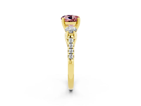 Yellow gold Three-Stone Round Cut Morganite Pavé Band with Four-Prong Setting_2