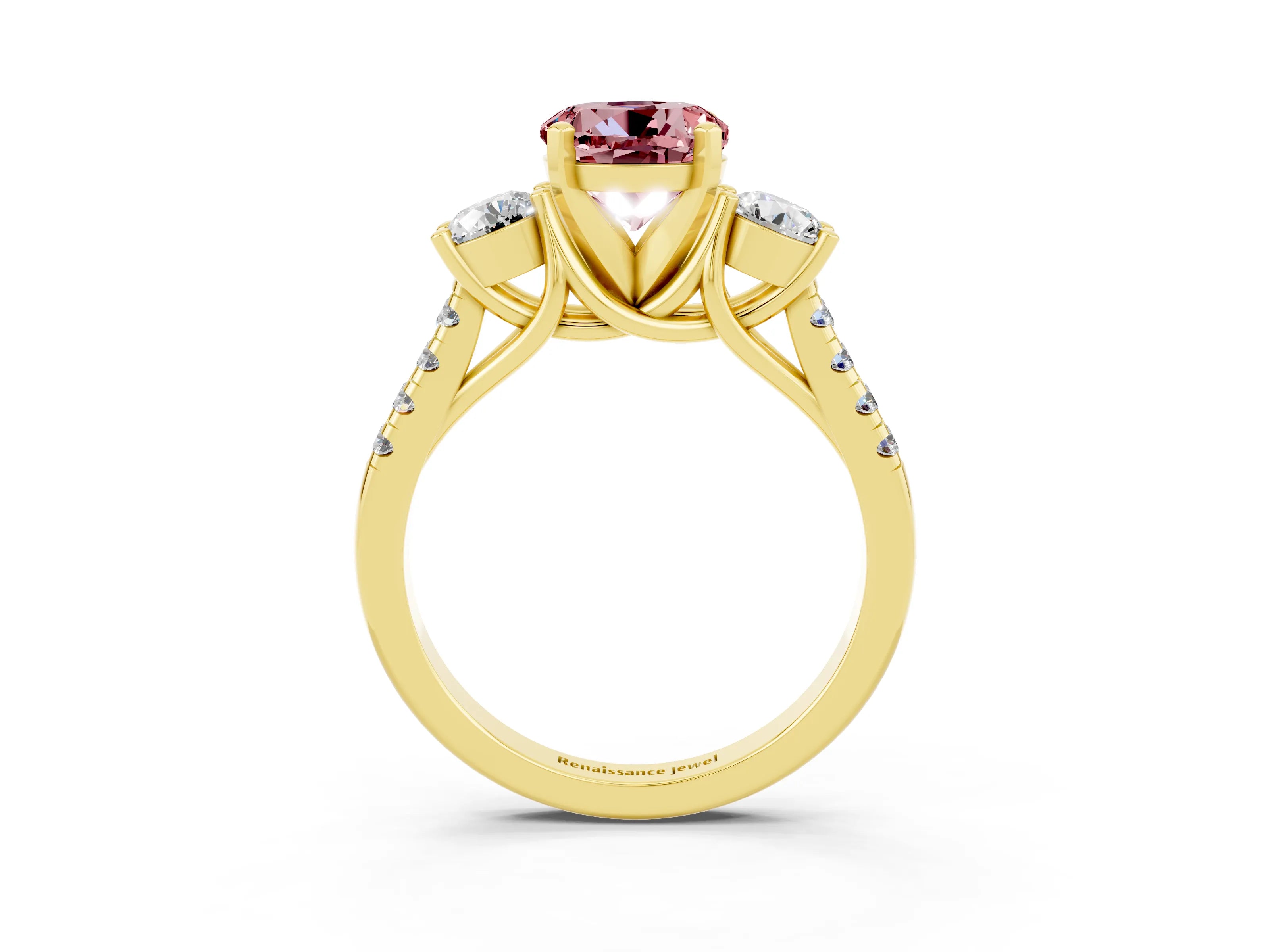 Yellow gold Three-Stone Round Cut Morganite Pavé Band with Four-Prong Setting_3