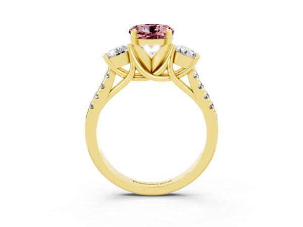 Yellow gold Three-Stone Round Cut Morganite Pavé Band with Four-Prong Setting