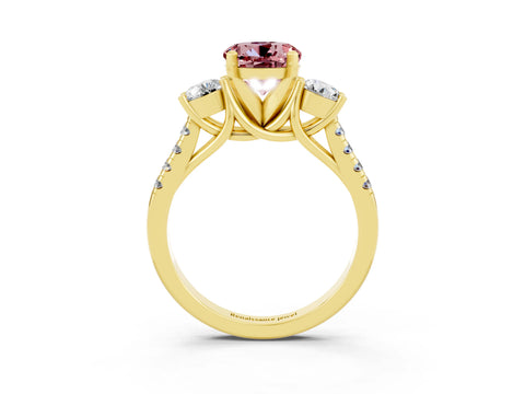 Yellow gold Three-Stone Round Cut Morganite Pavé Band with Four-Prong Setting_3
