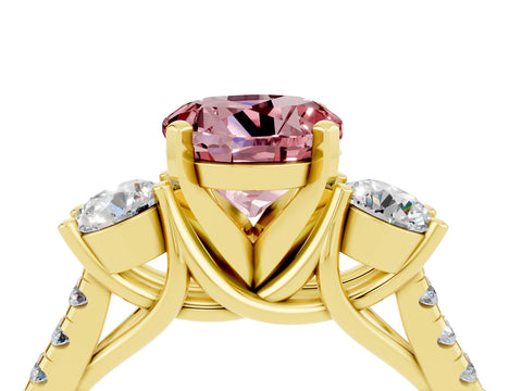 Yellow gold Three-Stone Round Cut Morganite Pavé Band with Four-Prong Setting_4