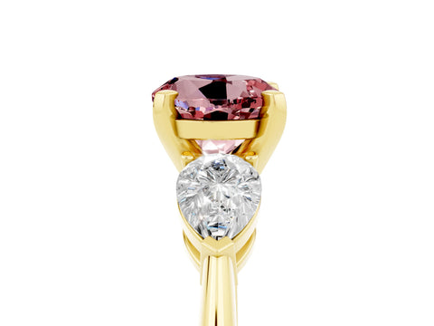 Yellow gold Three-Stone Round Cut Morganite Ring with Pear Side Stones and Four-Prong Setting_5