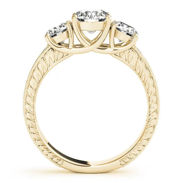 Yellow gold Three-Stone Round Cut Pavé Band with Prong Setting