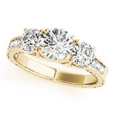 Yellow gold Three-Stone Round Cut Pavé Band with Prong Setting